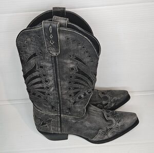 Laredo Women’s Stevie Western Cowboy Boots Black Leather Sequin Inlay Snip Toe